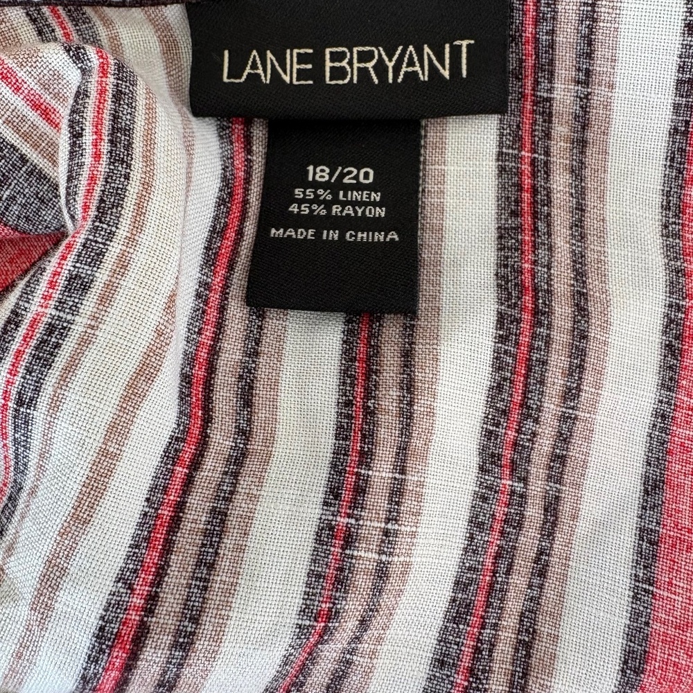 Lane Bryant Shirt Women 18/20 Plus Red Striped Button Up Collared 3/4 Sleeve - Picture 7 of 8